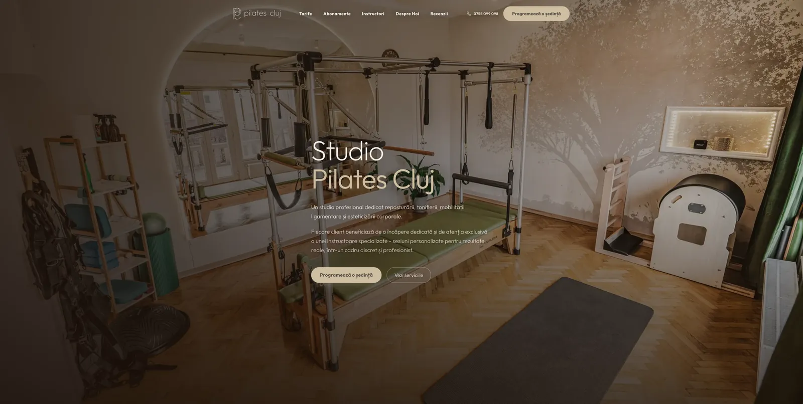Captură din site-ul Pilates Cluj