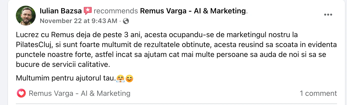 Mesaj real de la un client Vargas Digital - testimonial #2