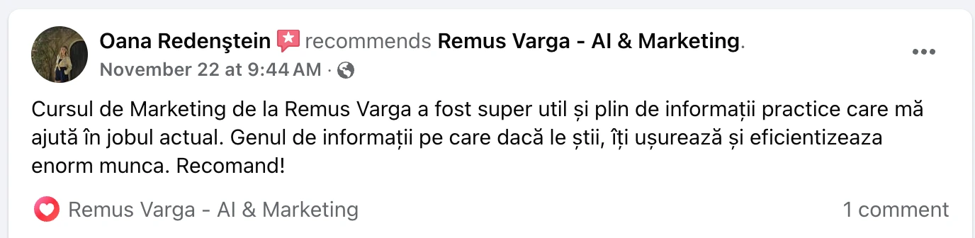 Mesaj real de la un client Vargas Digital - testimonial #3