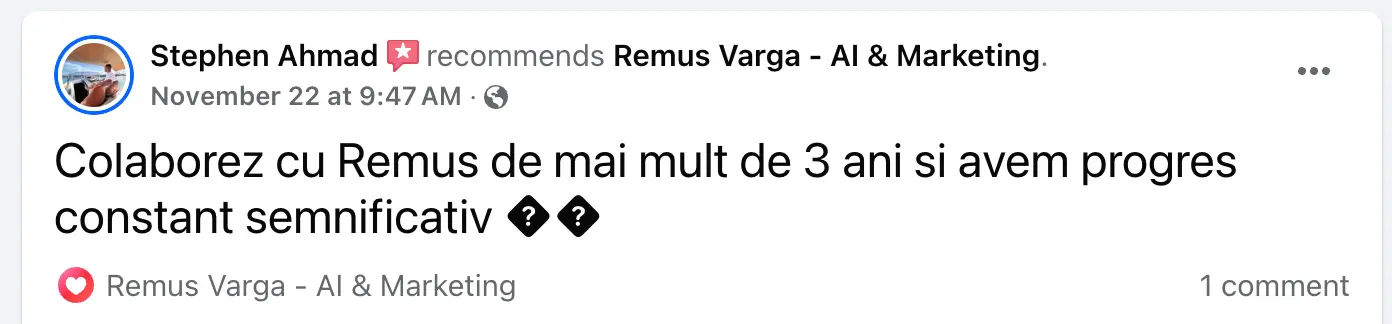 Mesaj real de la un client Vargas Digital - testimonial #4