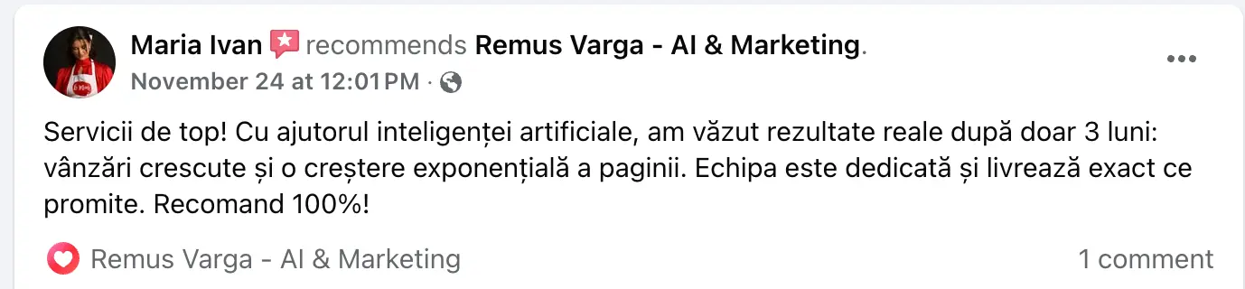 Mesaj real de la un client Vargas Digital - testimonial #5
