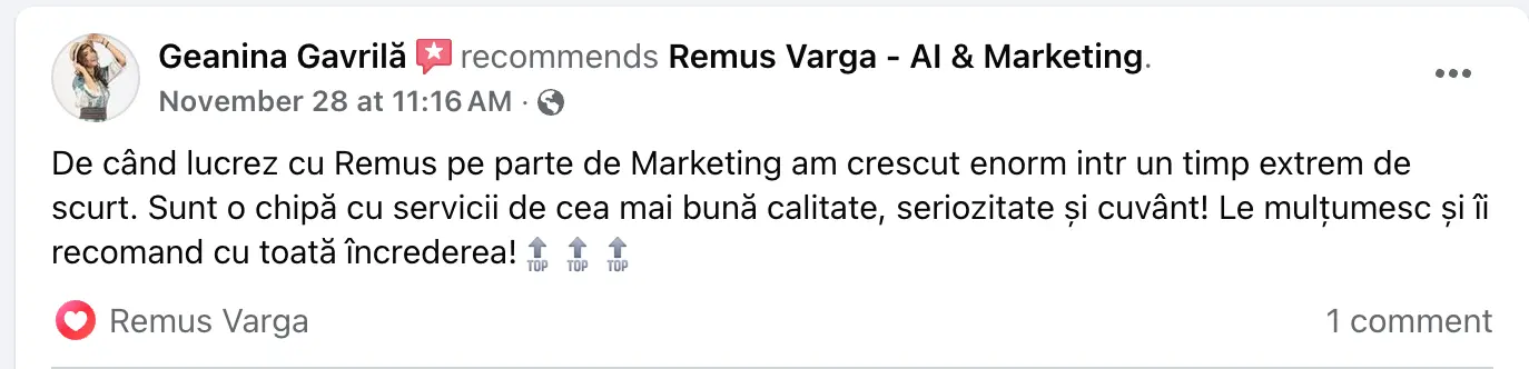 Mesaj real de la un client Vargas Digital - testimonial #6