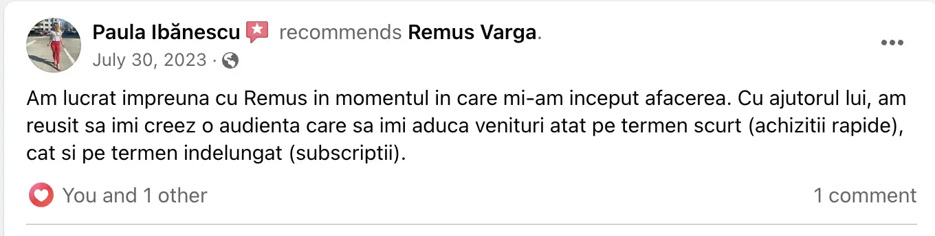 Mesaj real de la un client Vargas Digital - testimonial #8